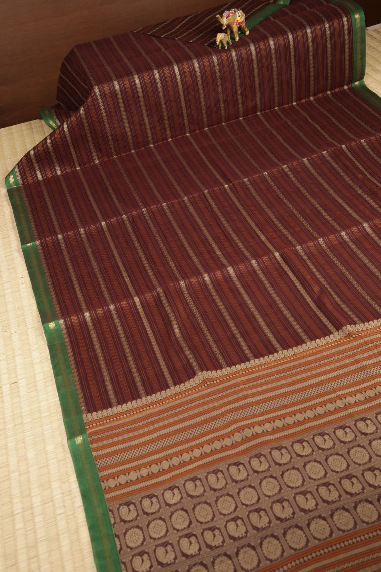 Berry Red Pure Handloom Kovai Cotton with Without Zari Zari Stripes view 2
