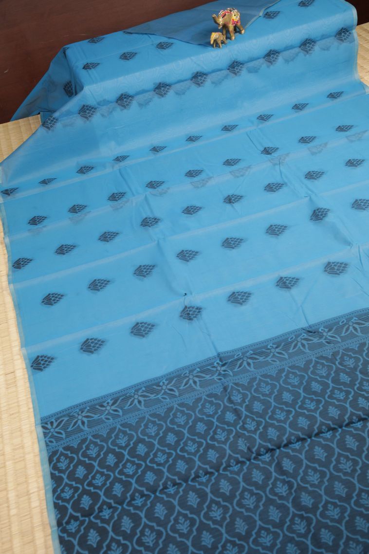 Sky Blue Silk Cotton with Without Zari Zari Buttis (small Dots Or Motifs) view 2