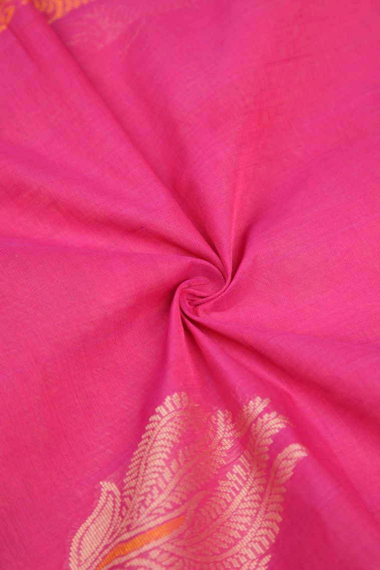 Hot Pink Pure Handloom Kovai Cotton with Without Zari Zari Buttis (small Dots Or Motifs) view 4