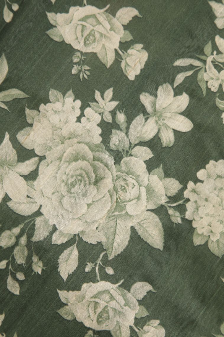 Basil Green Tussar Saree with Without Zari Zari Floral Patterns view 3