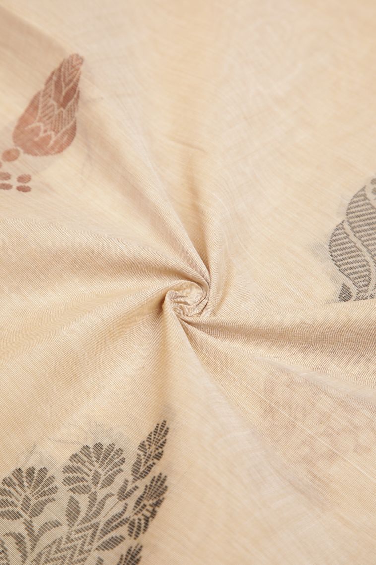 Cream White Pure Handloom Kovai Cotton with Without Zari Zari Buttis (small Dots Or Motifs) view 3