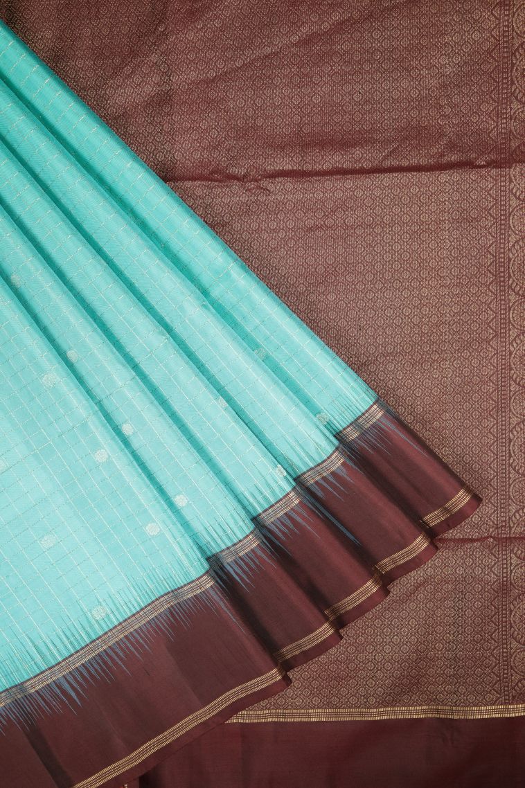 Admiral Blue Soft Silk Saree with Gold Zari Checks view 1