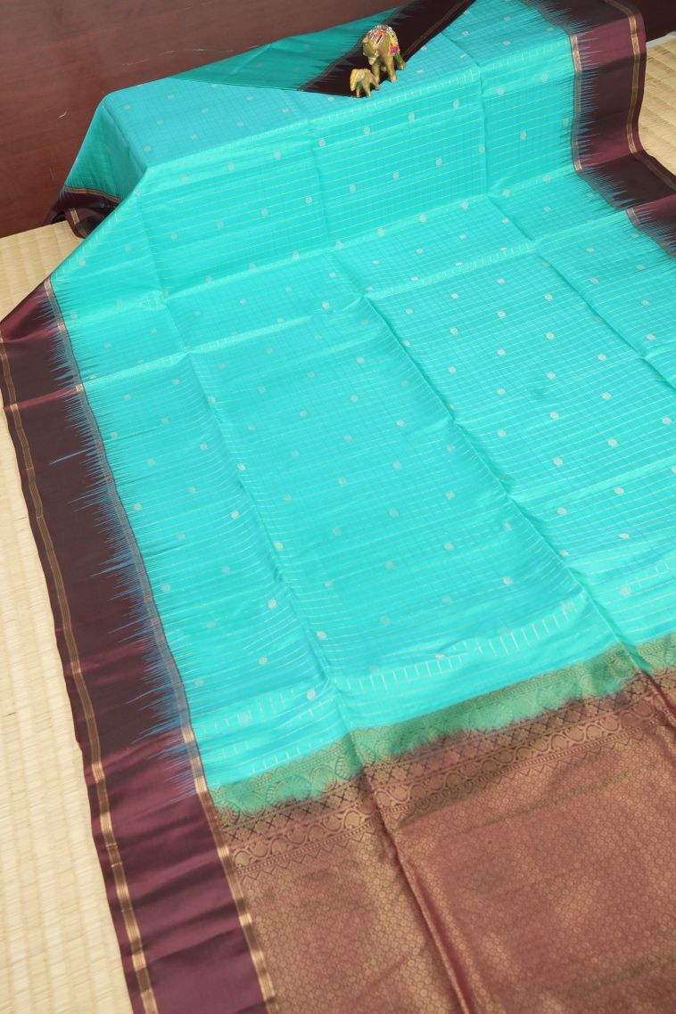 Admiral Blue Soft Silk Saree with Gold Zari Checks view 2