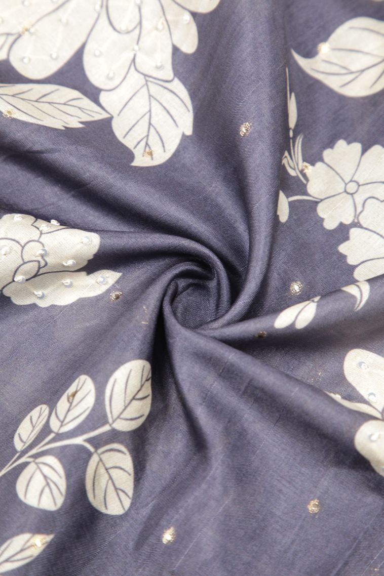 Slate Blue Tussar Saree with Without Zari Zari Floral Patterns view 4