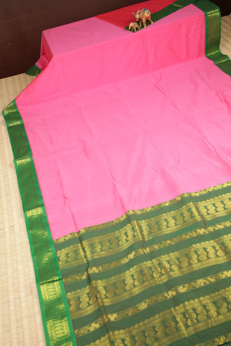 Bubblegum Pink Kalyani Cotton with Without Zari Zari Plain view 2