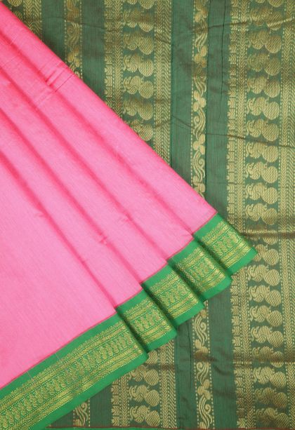 Bubblegum Pink Kalyani Cotton with Without Zari Zari Plain