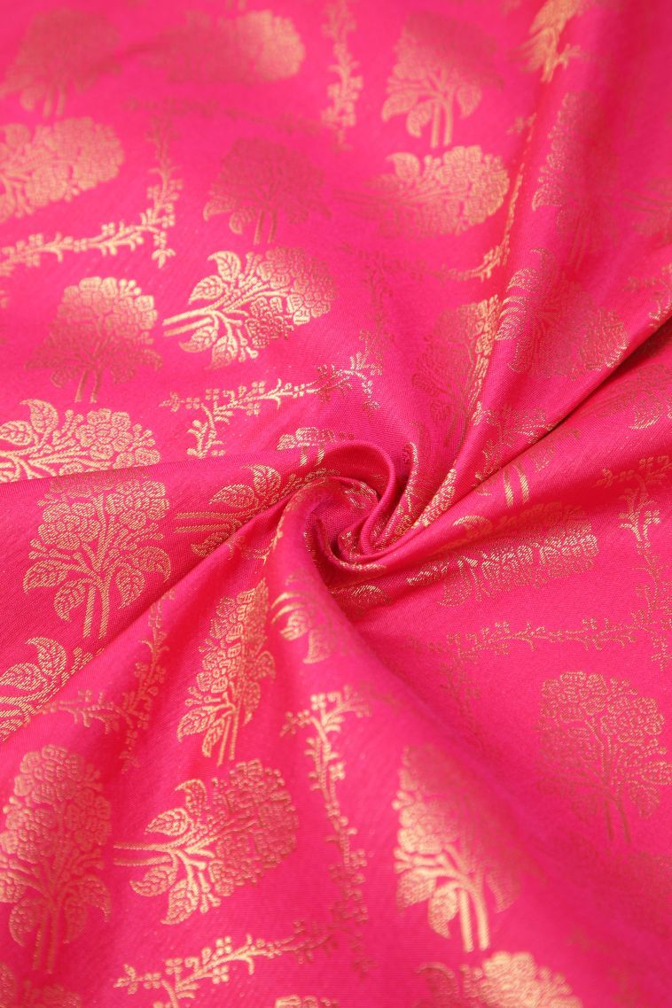 Hot Pink Samudrika Pattu with Copper Zari Floral Patterns view 4