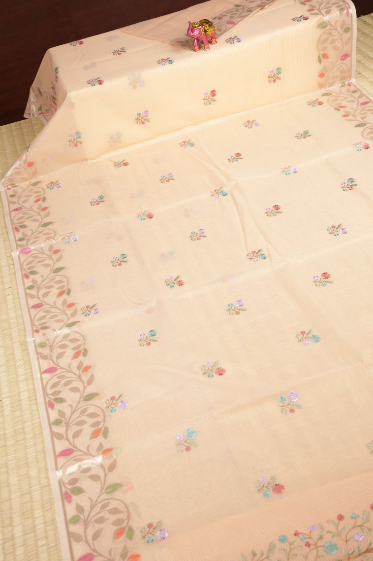 Flamingo Pink Tussar Saree with Without Zari Zari Buttis (small Dots Or Motifs) view 2