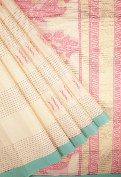 Alabaster White Kovai Cotton Sarees with Without Zari Zari Checks