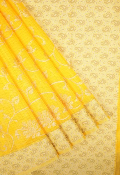 Lemon Yellow Tussar Saree with Without Zari Zari Floral Patterns