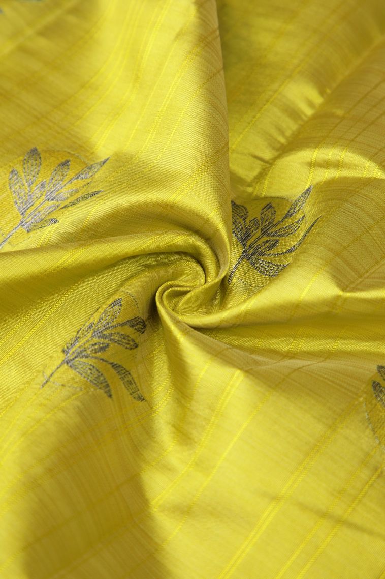 Lime Green Tussar Saree with Bronze Zari Buttis (small Dots Or Motifs) view 4