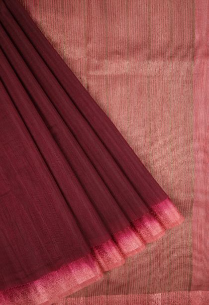 Bosenberry Purple Tussar Saree with Without Zari Zari Plain