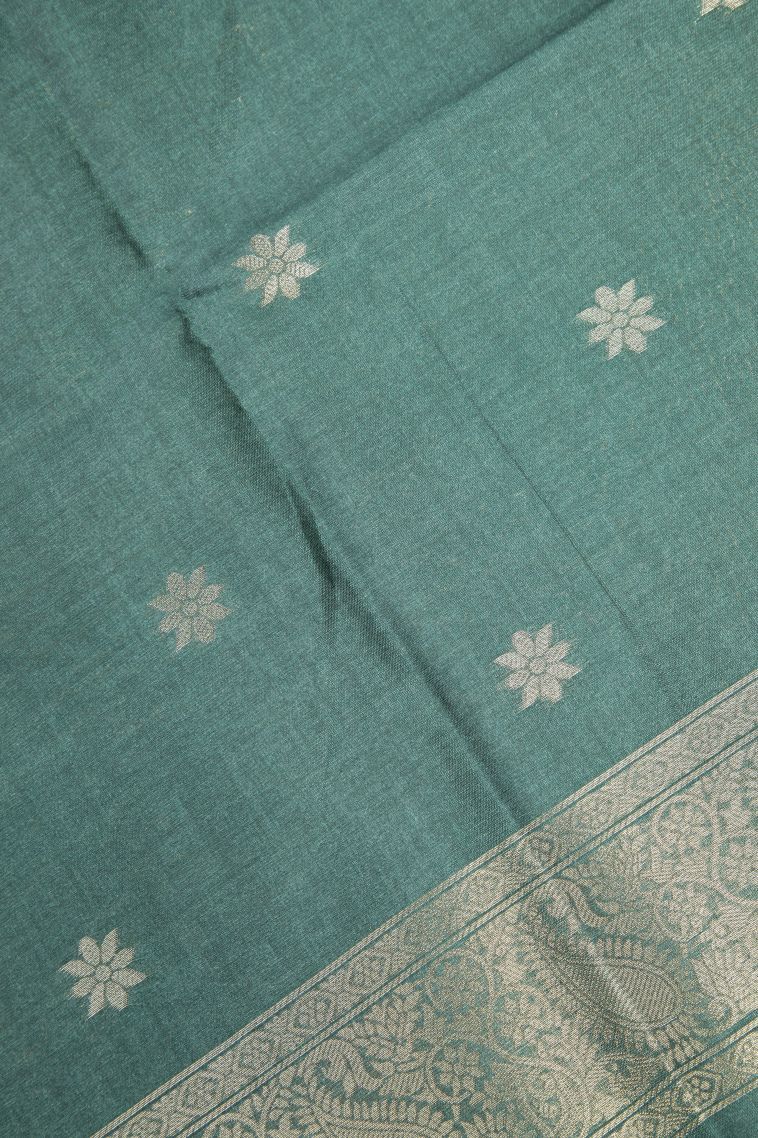 Arctic Blue Tussar Saree with Without Zari Zari Floral Patterns view 3