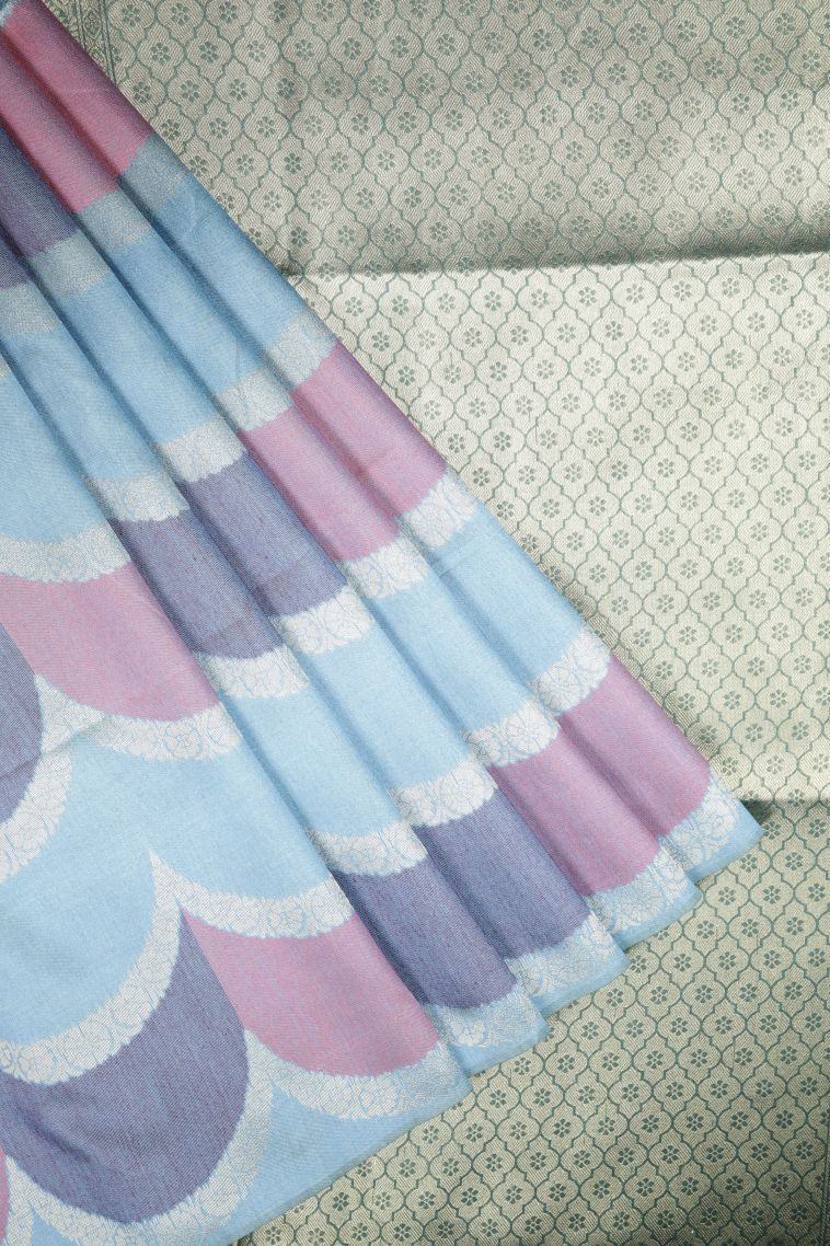 Arctic Blue Tussar Saree with Without Zari Zari Floral Patterns view 1