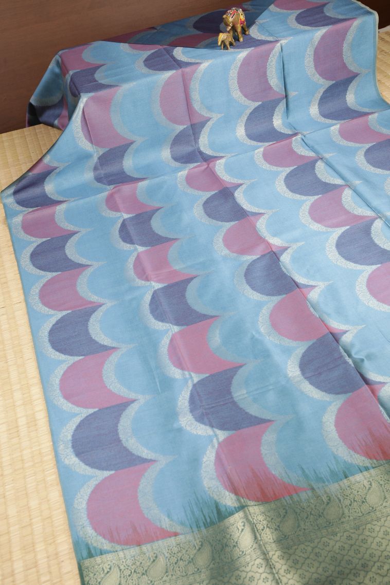 Arctic Blue Tussar Saree with Without Zari Zari Floral Patterns view 2