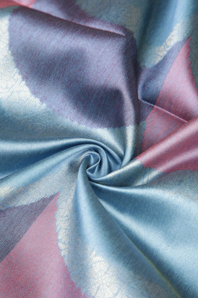 Arctic Blue Tussar Saree with Without Zari Zari Floral Patterns view 4