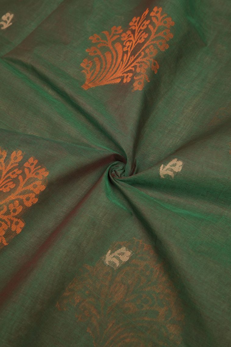 Basil Green Pure Handloom Kovai Cotton with Without Zari Zari Buttis (small Dots Or Motifs) view 4
