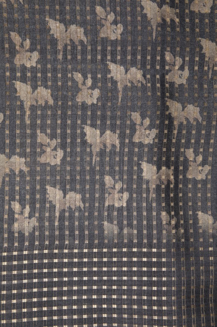 Denim Blue Tussar Saree with Without Zari Zari Floral Patterns view 3