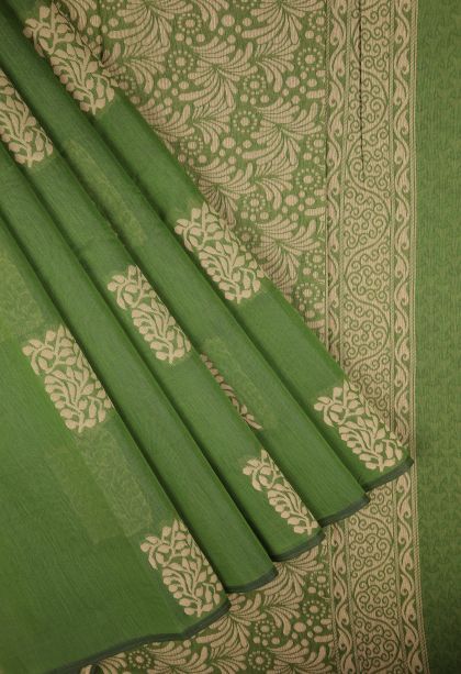 Basil Green Silk Cotton with Without Zari Zari Buttis (small Dots Or Motifs)