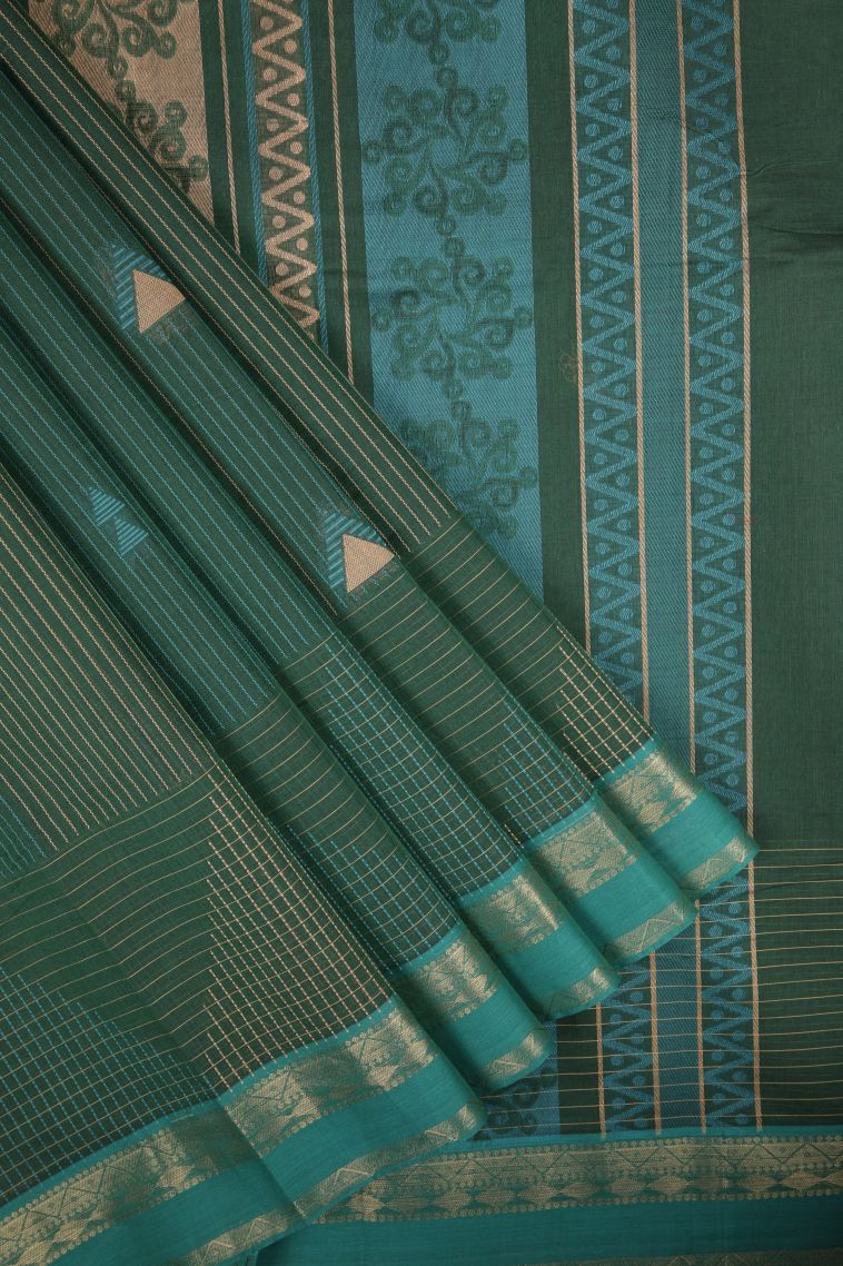 Forest Green Kovai Cotton Sarees with Without Zari Zari Stripes view 1