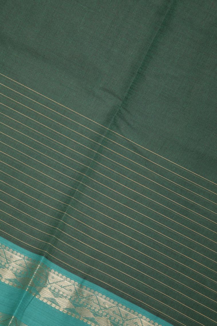 Forest Green Kovai Cotton Sarees with Without Zari Zari Stripes view 3