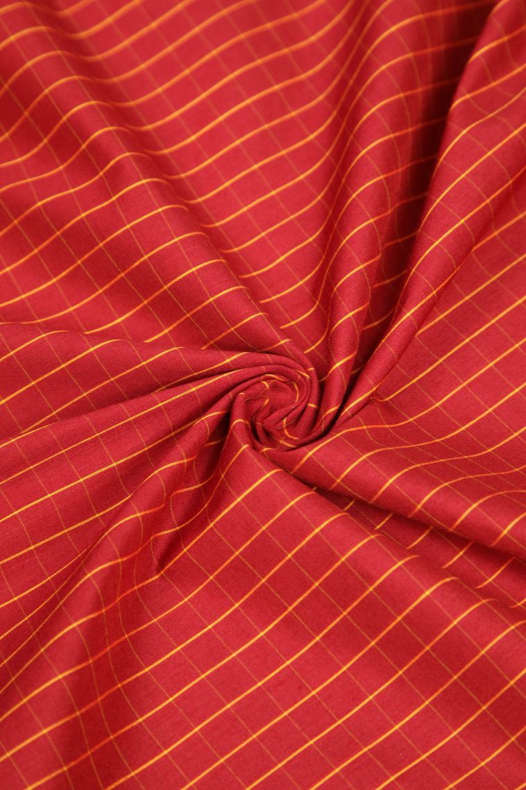 Apple Red Kalyani Cotton with Without Zari Zari Checks view 4