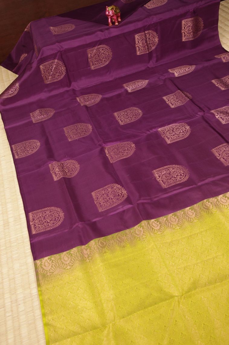 Magenta Purple Soft Silk Saree with Copper Zari Buttis (small Dots Or Motifs) view 2