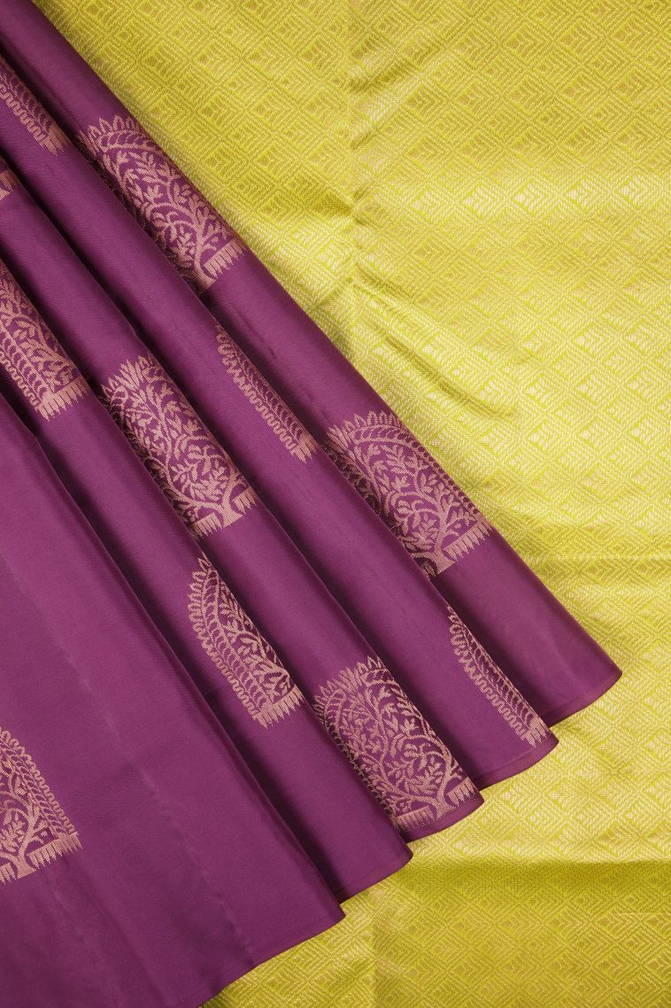 Magenta Purple Soft Silk Saree with Copper Zari Buttis (small Dots Or Motifs) view 1