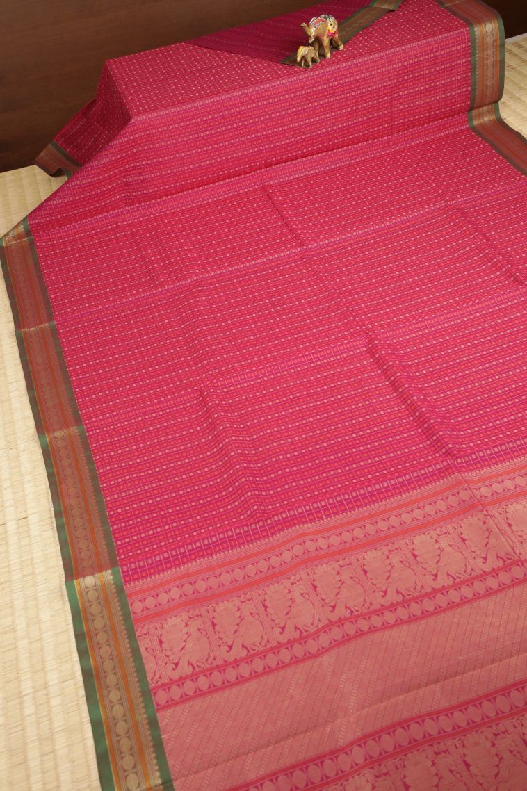 Magenta  Pink Pure Handloom Kovai Cotton with Without Zari Zari Buttis (small Dots Or Motifs) view 2