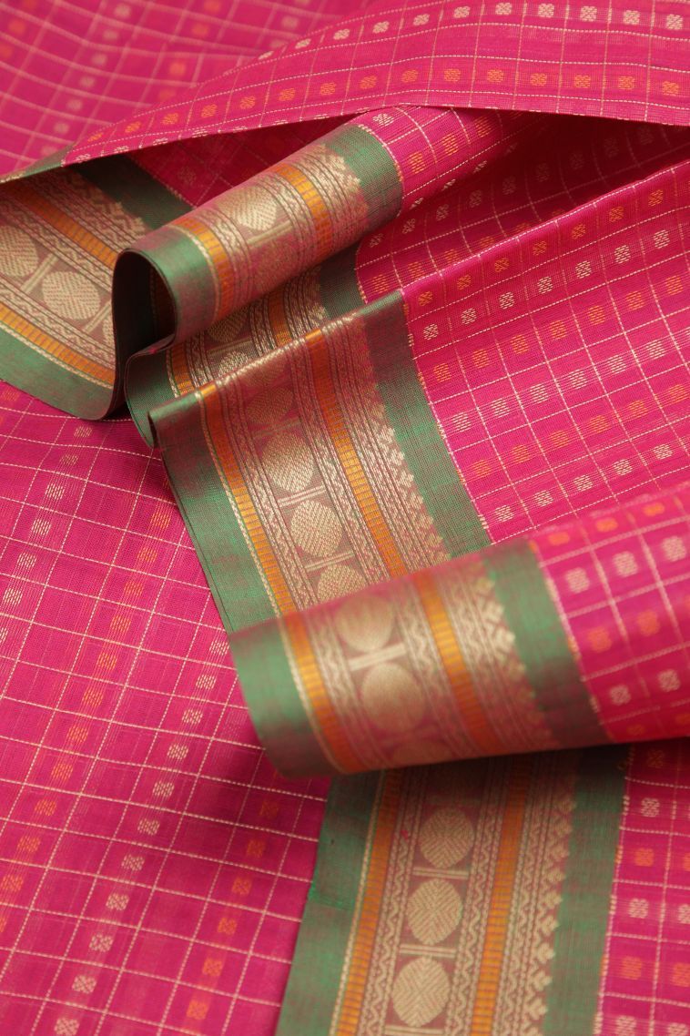 Magenta  Pink Pure Handloom Kovai Cotton with Without Zari Zari Buttis (small Dots Or Motifs) view 4