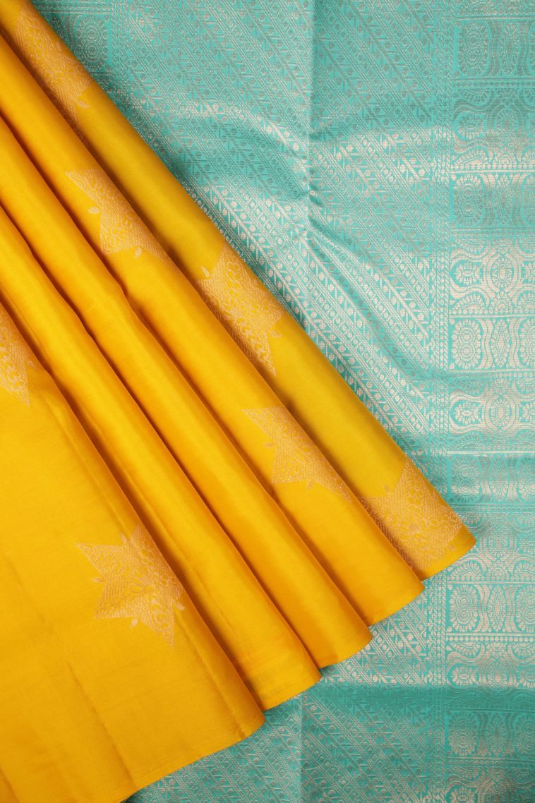 Lemon Yellow Soft Silk Saree with Copper Zari Buttis (small Dots Or Motifs) view 1