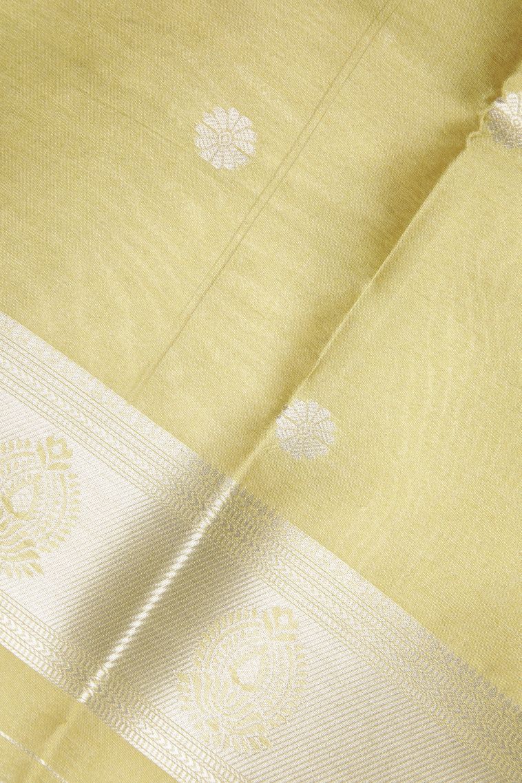 Blush Pink Tussar Saree with Silver Zari Floral Patterns view 3