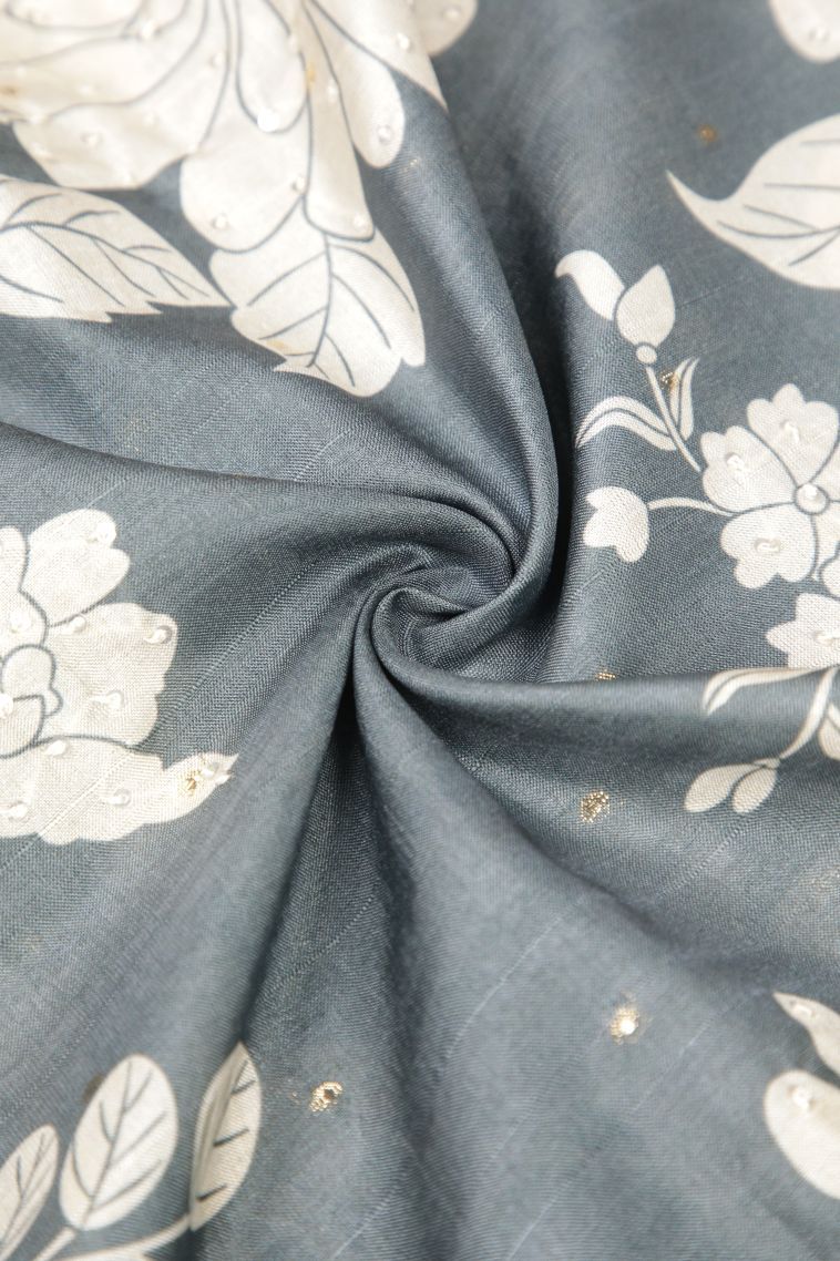 Stone Blue Tussar Saree with Without Zari Zari Floral Patterns view 4