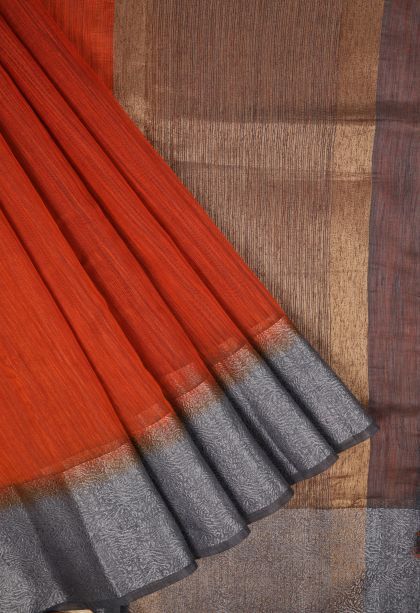Tiger Orange Tussar Saree with Without Zari Zari Plain
