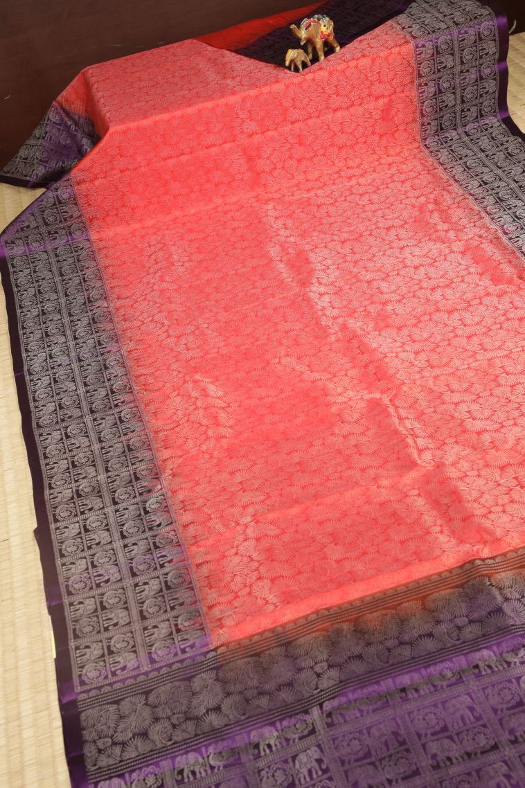 Punch Pink Soft Silk Saree with Silver Zari Floral Patterns view 2