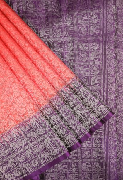 Punch Pink Soft Silk Saree with Silver Zari Floral Patterns