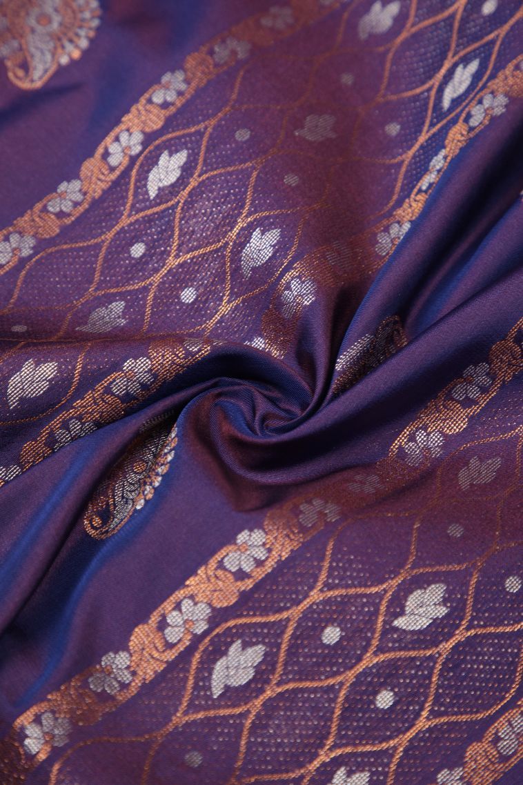 Viola Purple Soft Silk Saree with Copper Zari Stripes view 4