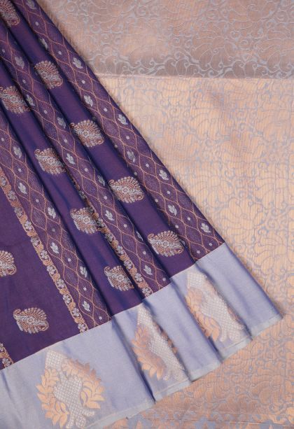 Viola Purple Soft Silk Saree with Copper Zari Stripes