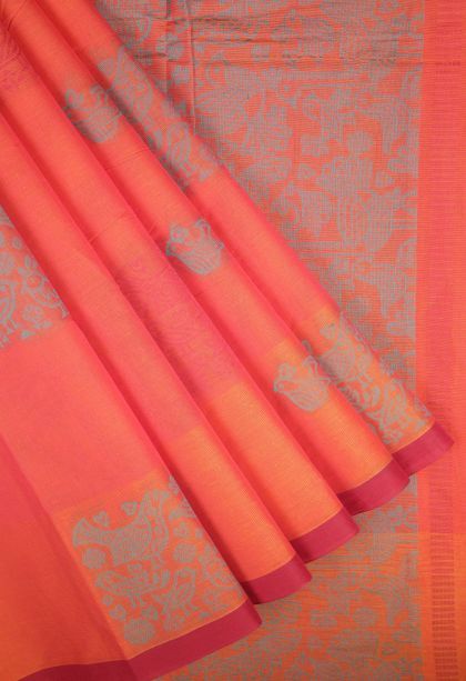 Strawberry Pink Kovai Cotton Sarees with Without Zari Zari Buttis (small Dots Or Motifs)