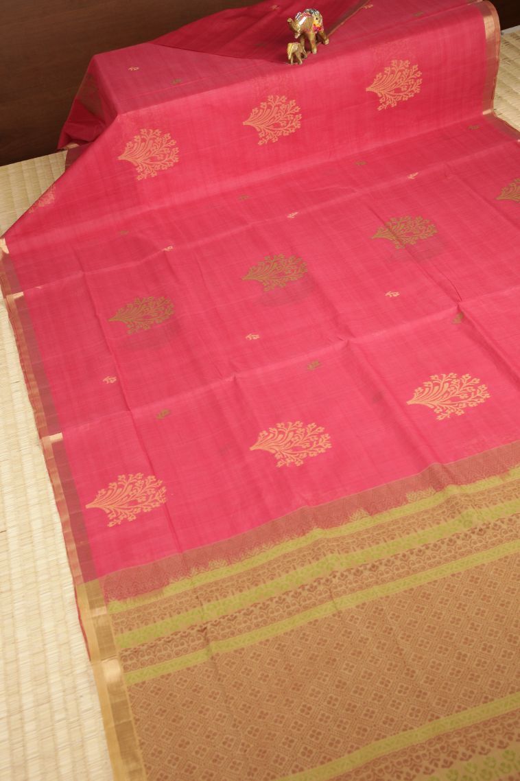 Bubblegum Pink Pure Handloom Kovai Cotton with Without Zari Zari Buttis (small Dots Or Motifs) view 2