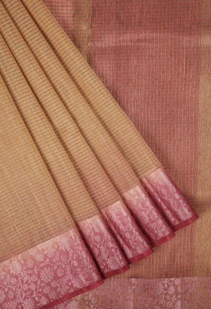 Cream White Tussar Saree with Without Zari Zari Plain