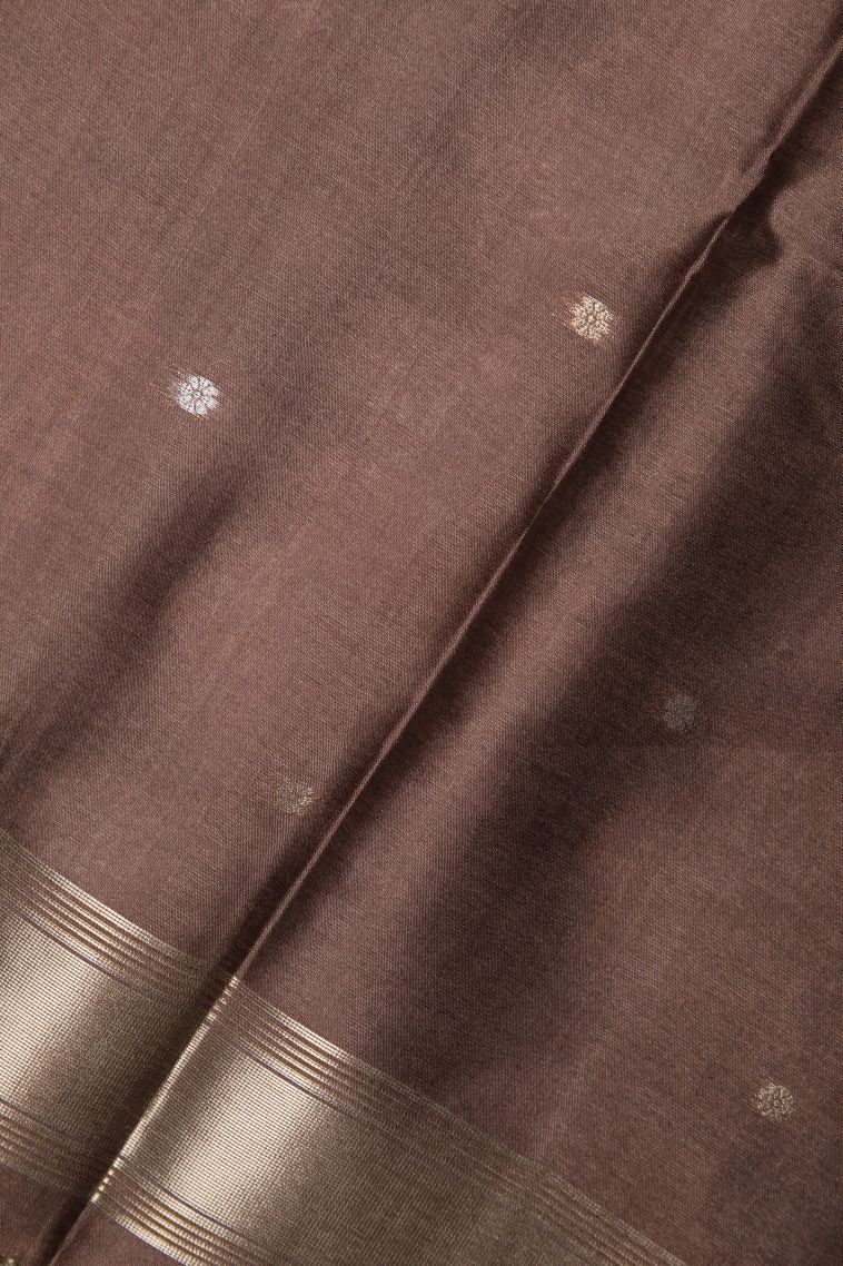 Granite Black Tussar Saree with Silver Zari Buttis (small Dots Or Motifs) view 3