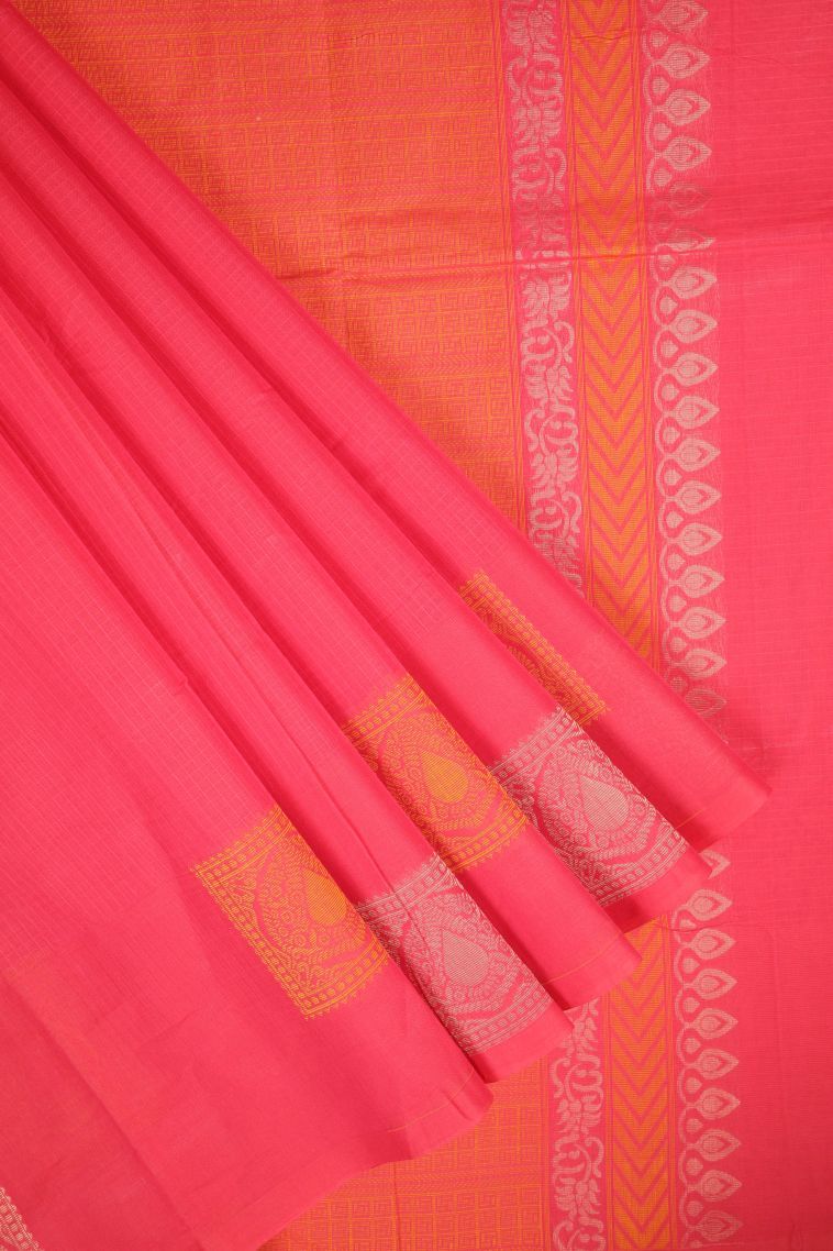 Rosewood Pink Kovai Cotton Sarees with Without Zari Zari Checks view 1