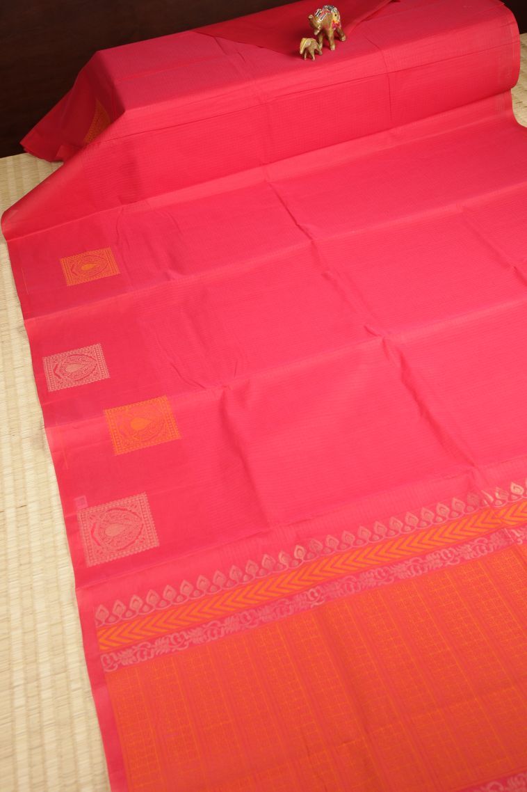 Rosewood Pink Kovai Cotton Sarees with Without Zari Zari Checks view 2