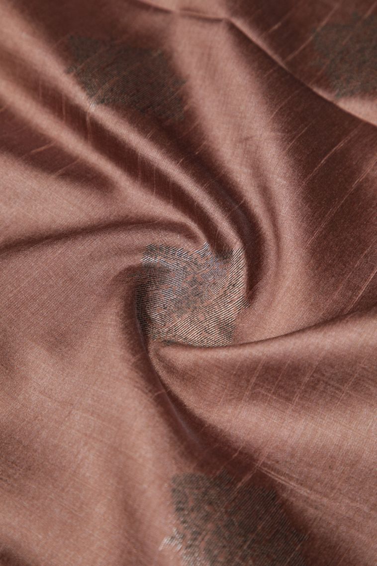 Tawny Brown Tussar Saree with Bronze Zari Buttis (small Dots Or Motifs) view 4