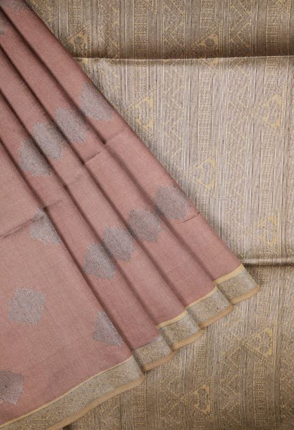 Tawny Brown Tussar Saree with Bronze Zari Buttis (small Dots Or Motifs)