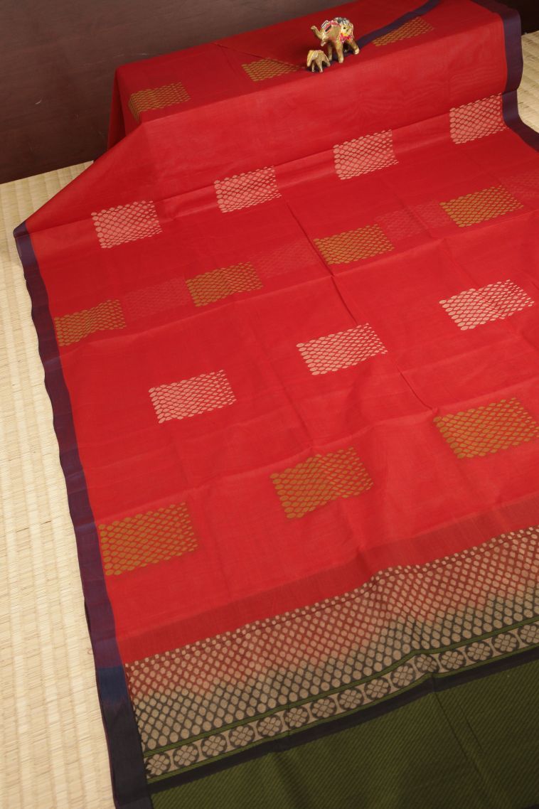 Tiger Orange Pure Handloom Kovai Cotton with Without Zari Zari Buttis (small Dots Or Motifs) view 2