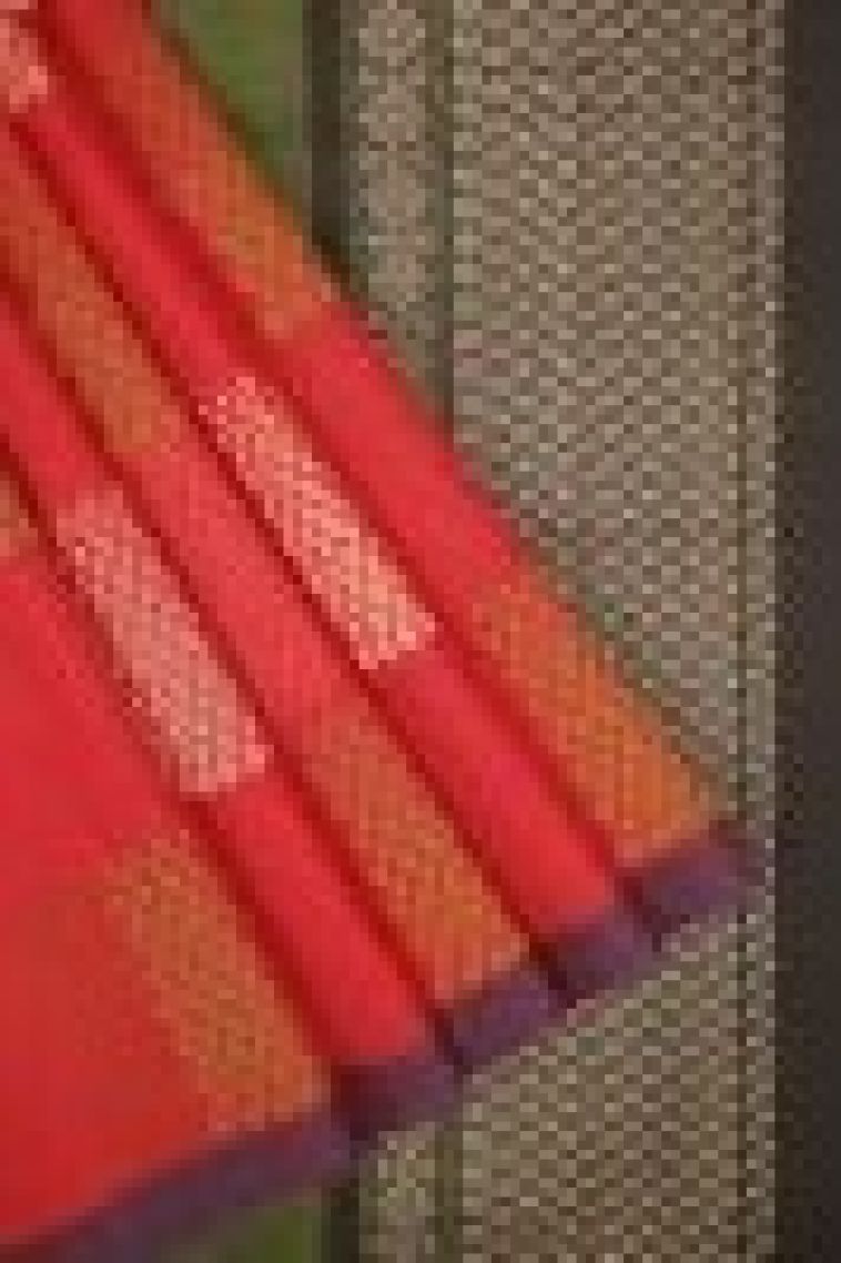 Tiger Orange Pure Handloom Kovai Cotton with Without Zari Zari Buttis (small Dots Or Motifs) view 1
