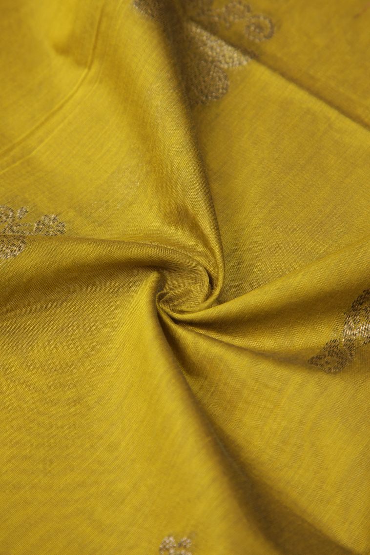 Lime Green Silk Cotton Sarees with Bronze Zari Buttis (small Dots Or Motifs) view 4