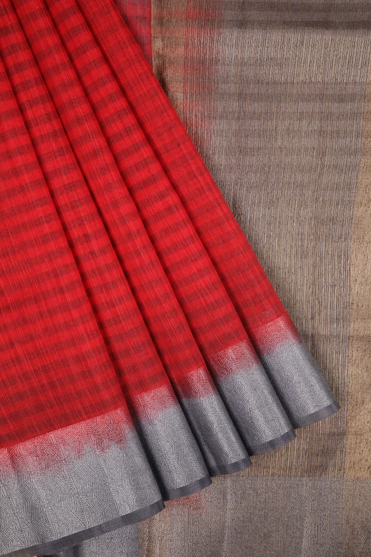 Rose  Red Tussar Saree with Without Zari Zari Stripes view 1